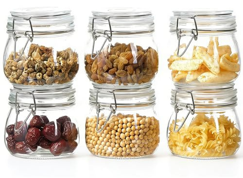 Accmuzzy Einmachgläser mit Bügelverschluss, 6 Stück 500ml Drahtbügelgläser luftdicht, Vorrats- und Fermentiergläser für Marmelade, Gewürze, Einmachkonserven