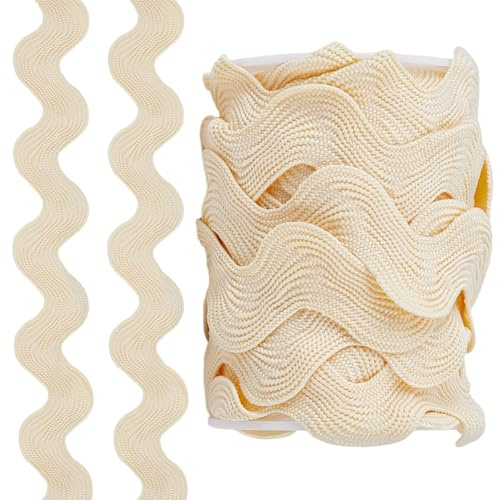 GORGECRAFT Cinta de 9 m con Flecos Ondulados de 2cm Ribete de Flecos En Zigzag Tejido Trenzado Curvo para Coser Ropa Vestidos Decoración de Fiestas Navideñas Envoltura de Regalos Color Dorado Pálido.