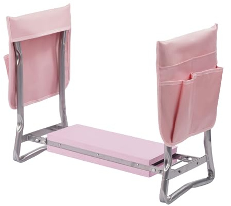Relaxdays trädgård knäböjare och säte, vikbar, vadderad med fickor, 2-i-1, upp till 150 kg, rosa, 50 x 60 x 27,5 cm