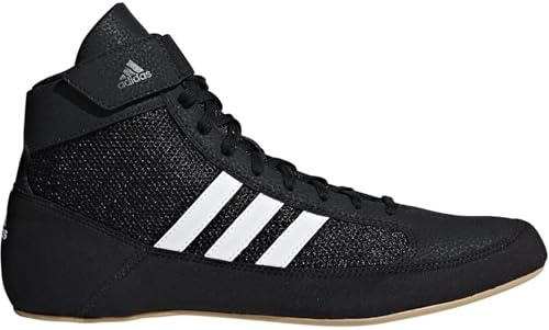 adidas Men's Boy's HVC2 Wrestling Mat Shoe Ankle Strap (Black/White, 13)
