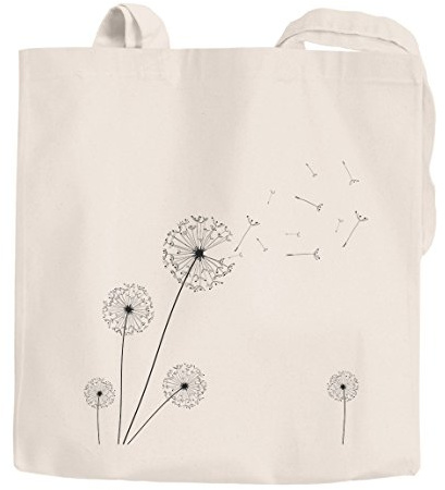 Autiga Jutebeutel Pusteblume Dandelion Baumwolltasche Stoffbeutel Einkaufstasche natur 2 lange Henkel