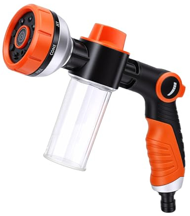 Jelquix Garden Hose Nozzle, 8 Adjustable Spray Patterns Car Washing Sprayer, Foam Dispenser Dog Washing Hose Attachment with Durable Design, Ideal for Pet Shower, Car Wash & Garden