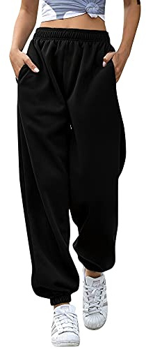 Love My Fashions Women's Joggers Plain Gym Sport Sweatpants Winters Tracksuit Jogging Bottoms Casual Baggy Pants Elastic Waist Cuffed Trousers with Pockets Black