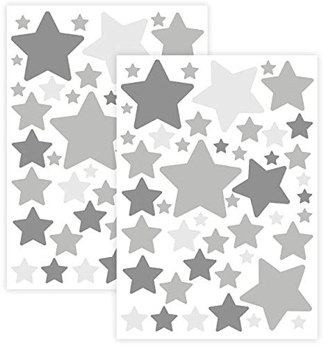 WANDKIND Sternen Set Wandtattoo für Babyzimmer 94 Aufkleber im Set V281 Sticker Himmel Bunte Sternchen Wandaufkleber Kinderzimmer in verschiedenen Farben (Grau)