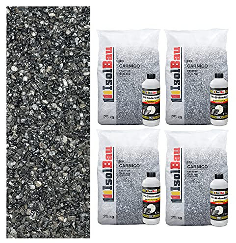 Isolbau Steinteppich Aussen Komplettset Marmorkies 100kg + Bindemittel bis 10m² Carnico 1/4mm Epoxidharz, Terassenboden, Natursteinboden Marmorkies Bodenbelag, Steinboden, Marmorstein, Innen Außen