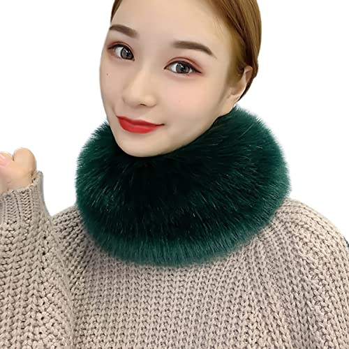 Queenbox Sciarpa con Colletto in Pelliccia Sintetica Elegante Solid Loop Cerchio Inverno Peluche Scaldacollo Staccabile Fazzoletto da Collo, Verde Scuro