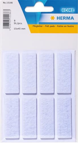 HERMA 15186 Felt Pads Self-Adhesive White Rectangular Pack of 6 15 x 45 mm Furniture Gliders for Chairs Furniture Floor Gliders Felt for Laminate Parquet Hardwood Floors