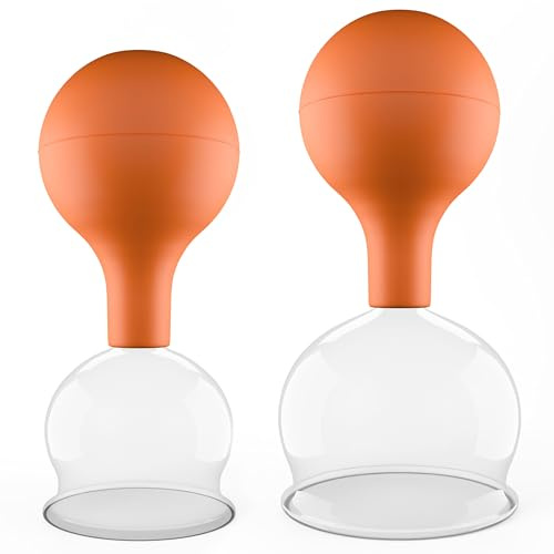 Pulox Schröpfgläser Set Echtglas mit Saugball 2-teilig Braun | Medizinische Schröpfgläser in 52 und 62 mm, wiederverwendbar und einfach in der Anwendung