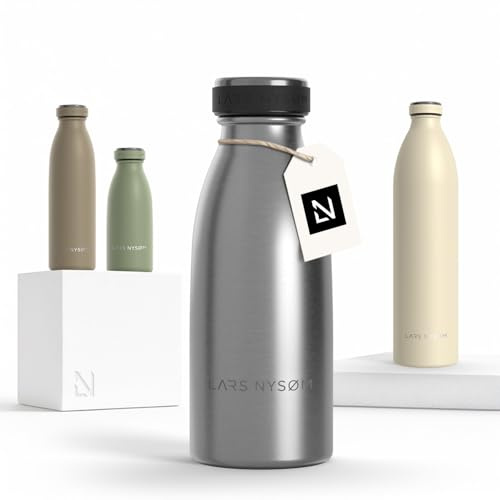 LARS NYSØM Gourde INOX 350ml | 0.35L Bouteille d’eau isolée | Gourde étanche pour Le Sport, la Bicyclette (Stainless Steel, 350ml)