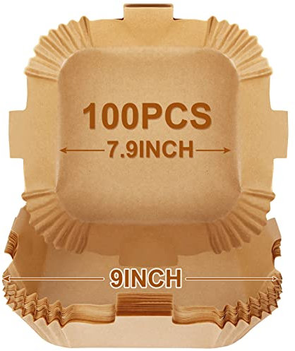BYKITCHEN Air Fryer Liners Square, 100pcs 7.9 Inch Air Fryer Parchment Paper Liners Disposable, Large Greaseproof Paper for Air Fryer, Compatible with COSORI, Ninja, Tower Cosori (Unbleached)