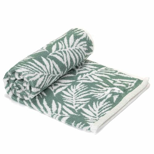 Jansons Direct Linens 2 x 100% Cotton Guest Size Towel In Green with Leaf Design in Cream 40cm x 70cm