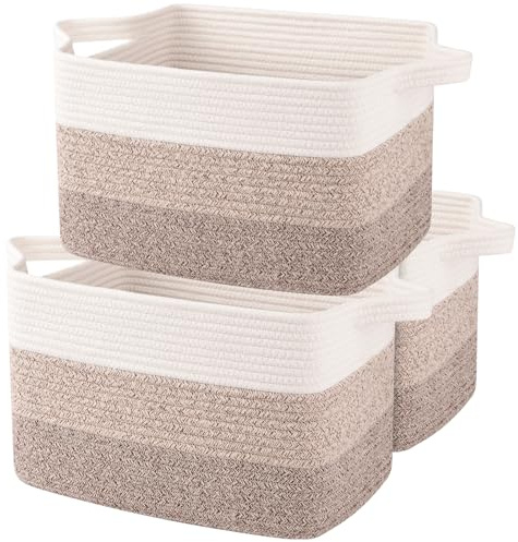 OIAHOMY Storage Basket, Woven Baskets for Storage, Cotton Rope Basket for toys,Towel Baskets for Bathroom - Pack of 3, Gradient Yellow