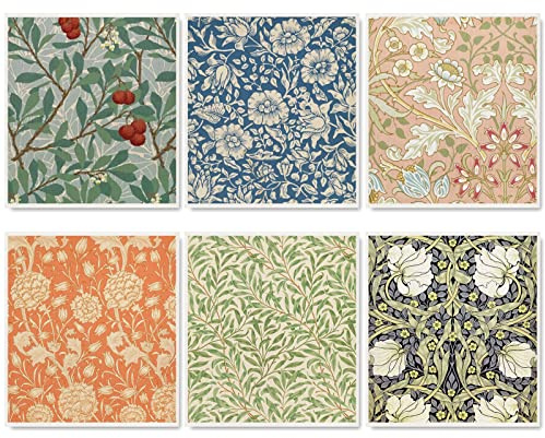 Whaline William Morris Swedish Kitchen Dishcloth Vintage Floral Absorbent Cotton Kitchen Towel Colorful Flower Dish Towel for Party Home Housewarming Cleaning Counter Wipes, 7 x 8 Inch, 6Pcs