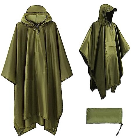 OPAMOO Poncho Impermeabile, Poncho Antipioggia Riutilizzabile con Cappuccio Multiuso Poncho Pioggia con Tasca con Coulisse Impermeabile Pioggia per All'aperto Picnic Trekking Campeggio Pesca Caccia