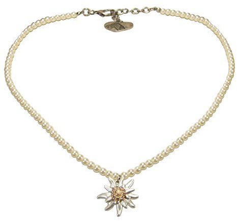 Alpenflüstern Trachten Pearl Necklace Rhinestone Edelweiss Greta (ivory-white) | Traditional German Pendant Necklace for Women | Original Bavarian Jewelry for Dirndl Costume Dress & Oktoberfest