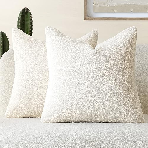 Foindtower Confezione da 2 federe decorative in pelliccia sintetica riccia, morbide e neutre, accoglienti, soffici, per casa, soggiorno, divano, camera da letto, divano, 45 x 45 cm, bianco crema