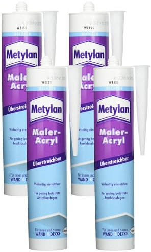 Metylan Maler-Acryl Wand & Decke, für innen und außen, weiß, überstreicbar; 1x300ml (Packung mit 4)
