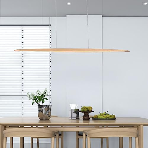 Pendelleuchte LED Holz Hängeleuchte esstischlampe Dimmbar Mit Fernbedienung Hängelampe Hoehenverstellbar Pendelleuchte Wohnzimmer Esszimmer Café Kronleuchter Bar Küche Büro Deckenleuchte Buche 130CM