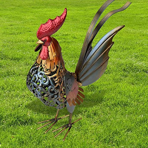 Ailgely Metal Rooster Garden Statue, Rooster Sculpture Decor, Iron Chicken Carved Sculpture Lawn Ornament, for Patio, Backyard, Kitchen, Home Decoration