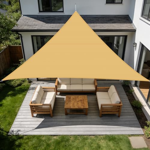 SUNNY GUARD Vela ombreggiante Impermeabile 4x4x4m Tenda a Vela Triangolare,Tenda da Sole per Esterno Protezione Raggi UV per Giardino Esterno terrazza,Sabbia scuro