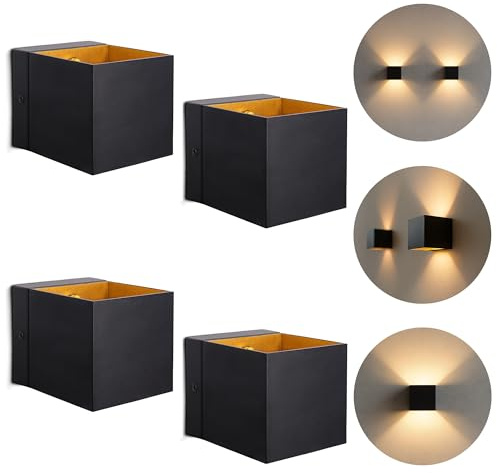 SSC-LUXon EPITA Treppenleuchte Innen schwarz 4er Set - Wandlampe Gold Vintage Up & Down Lampe inkl. LED G9 Leuchtmittel 3W