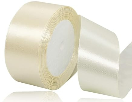 Beige satinband 40mm breda, 22 meter beigefärgade tygband för presentförpackning, pyssel, hårrosetter, sömnad, kransar, tårtor, bröllopsfest och juldekoration