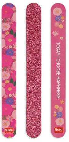 Legami - Set de 3 Limas de Uñas, Tema Flowers, Uñas Antes que Machos, 3 Limas Adecuadas para Acortar, Limar y Dar Forma a Todo Tipo de Uñas, para una Manicura Precisa, 2x18 cm