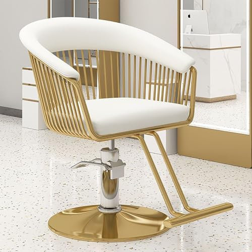 UIHECTA Salon Friseurstuhl, 360° Drehbarer Friseurstuhl, Verstellbarer Haarstyling SchöNheitsstuhl, Mit Drehgelenk Und Hydraulikpumpe, FüR Beauty Spa, Tattoo Und Friseursalon,Gold,004