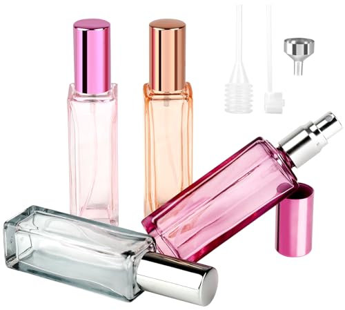 4 Pezzi Boccetta Profumo Ricaricabile, 20ml Vetro Atomizzatore Profumo, Portatile Boccette Profumi Vuoti, Vaporizzatore Profumo per Uomini e Donne (Arancione, Viola, Grigio, Rosa)