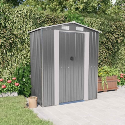 Rantry Mobiler Gartenschuppen Gartengeräte Geräteschuppen Gartengeräte Gartenhäuschen Geräteschuppen Gartengeräte Hellgrau 192 x 108 x 223 cm Stahl verzinkt