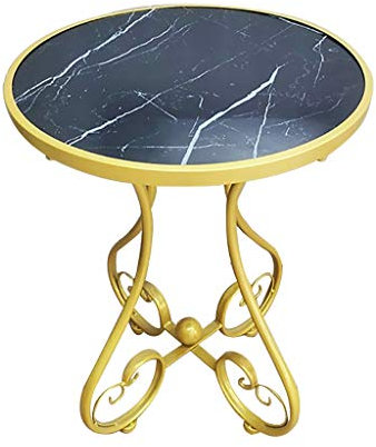 schmaler Beistelltisch, Endtisch, Couchtisch, schmiedeeiserner europäischer Balkon-/Gartentisch, runder Tisch im Ins-Stil, Anti-Marmor-Sofa-Beistelltisch/Blumentisch/Telefontisch (Farbe: Weiß, Größe: