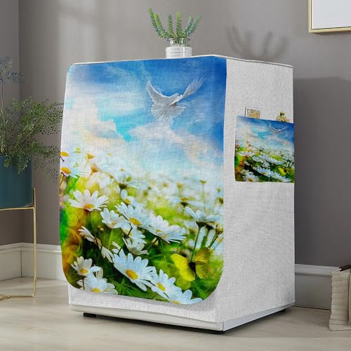 Highdi Housse de Protection pour Machine à Laver, Chargement Frontal Housse La Poussière avec Ouverture Frontale pour Linge Domestique (Capacité S 6~7.5KG,Impression Marguerite 9)