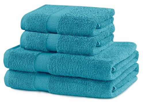 DecoKing 4er Set Baumwolle Qualität 525g/m² 2 Handtücher 50x100 cm und 2 Badetücher 70x140 cm türkis saugfähig Marina