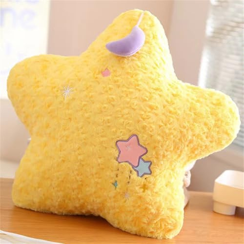 Kuschelkissen Kinder 45 cm Niedlich Stern Mond Plüsch Kissen Dekokissen Weiche Flauschige Zierkissen Sofakissen für kuschelecke Kinderzimmer Schlafzimmer Deko (Stern,Gelb)