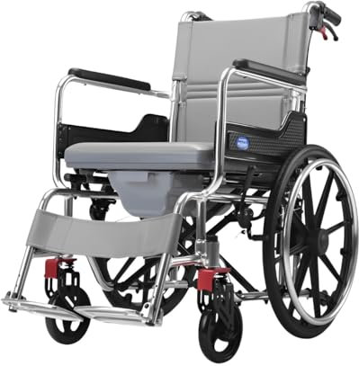 Faltbar RollstüHle mit Selbstantrieb Toilettenstuhl Transport RollstüHle mit Bremsen Duschstuhl Belastbarkeit 220lb RollstüHle füR Behinderteund Senioren