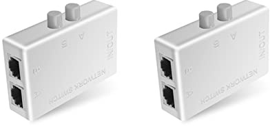 Goorvoucs 2X Mini Commutateur de Réseau RJ45 RJ-45 à 2 Ports Commutateur de Boîte de Réseau Ethernet Double Port à 2 Voies Adaptateur de Commutateur de Partage Manuel HUB