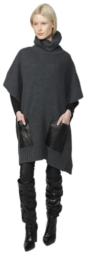 Koroshi Jersey Punto Cuello Alto Tricot Capa con Bolsillos de plastrón Delanteros Mujer, de Color Gris Marengo/Dark Grey, Talla Uni