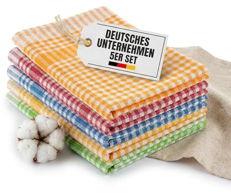 Bertsch Hotelwäsche GmbH Geschirrtücher 5er Set – Karierte Küchenhandtücher aus Reiner Baumwolle – 50x70 cm – Waschbar bei 60 °C