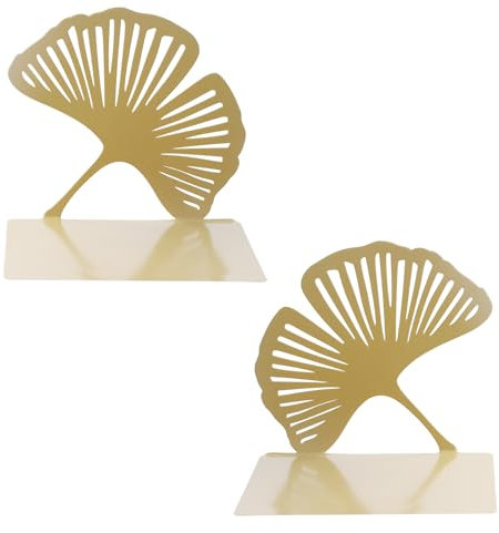 1 Parr Buchstützen Metall Gold, Bücherhalter für Regal, Buchstopper Bücherständer mit Rutschfesten Pads, Ginkgoblattform für Bücherregal, Büro, Schule, Bibliothek