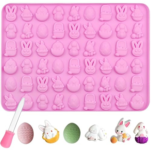 Oster Silikonform Gummibärchen Häschen, 1 Stück Mini-Kaninchen-Häschen-Silikonform mit Tropfer, Silikon Schokoladenform für Osterpartys, Gummibärchen, Schokolade, Keksen