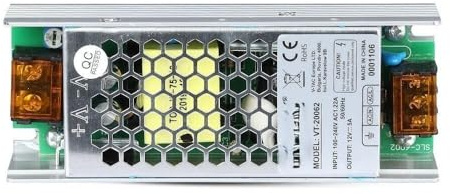 Fuente de alimentación LED 60W 12V 5A IP20, ideal para iluminación y dispositivos electrónicos de bajo consumo.