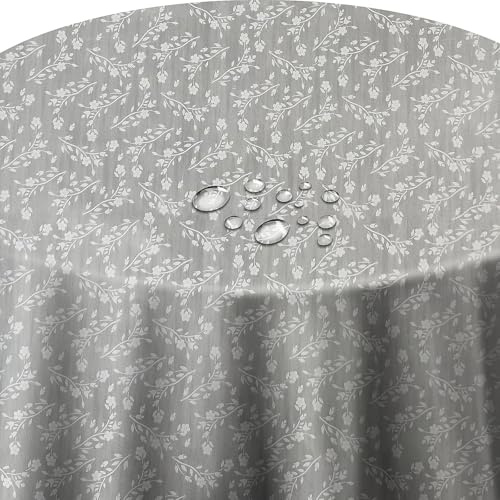 Wachstuch Wachstischdecke Gartentischdecke, Floral Grau Oval 140 x 220 cm, abwischbare Tischdecke