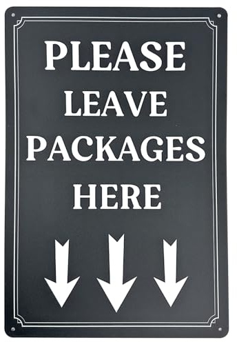 Please Leave Package Here Sign 20x30cm/11.8×7.8, Aluminum Parcel Box sign Outside with Arrow, Pre-drilled Holes for Easy Mounting, Waterproof Delivery Notice Sign for Couriers, Visible at Night