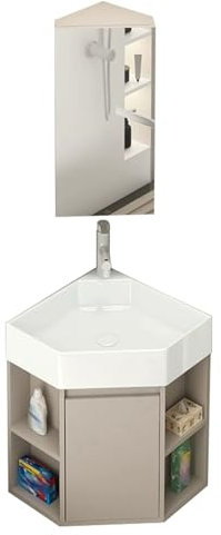 LYXWGRZD Eckwaschbecken fürs Badezimmer, kleines Wandwaschbecken, aufsatzwaschbecken mit Spiegelschrank, Eckwaschtisch fürs Badezimmer for kleine Räume, Eckwaschbecken aus Keramik(40cm/15.7in)