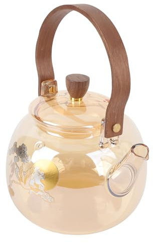 Teiera in vetro, 950ml bollitore in vetro borosilicato resistente al calore, non gocciolante, manico ergonomico, interno staccabile con manico in legno