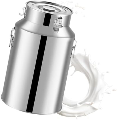 Bidon à Lait En Acier Inoxydable Bidon De Transport De Lait Avec Couvercle Et 2 PoignéEs FûT De Stockage De Liquides Pour Vin De CéRéAles Et Liquides,5L