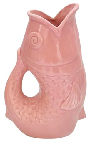 Vase ou Pichet Poisson en Faïence Rose, Fabrication soignée Symbole du romantisme 25,3 cm de Hauteur (Rose)