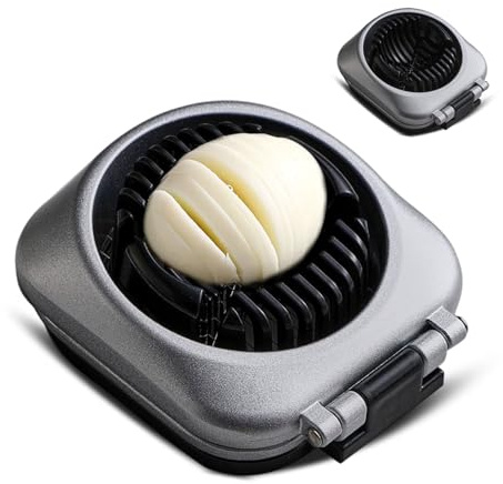Premium Eierschneider Edelstahl, 2 in 1 Eierschneider, Silber | Spülmaschinenfest, Edelstahl Schneidedraht Eierteiler, Profi Schneider für Eier, Mozzarella, Pilze, Tomaten, Erdbeeren
