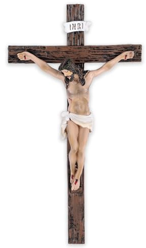 Catholic Crucifix Wall Cross,Jesus Cross Home Décor,Hand-Drawn Jesus Statue Catholic Hanging Crosses for Wall Art, 10 Inch INRI Wall Crucifix for House,Religious Gift,Home Altar Decor