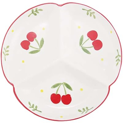 Whnoorher Platos de Dieta divididos con Control de porciones, Platos Redondos de cerámica para la Cena, Bandeja de nutrición Saludable, Bandeja de Porcelana con Estampado de Frutas (1 Pieza)(B,7in)